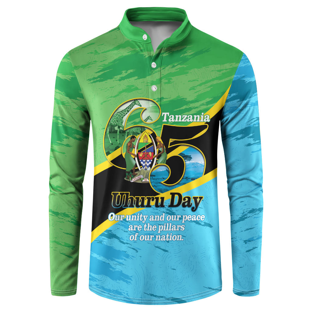 Personalized Tanzania Independence Day Button Sweatshirt Happy 65th Anniversary Grunge Flag