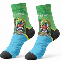 Personalized Tanzania Independence Day Crew Socks Happy 65th Anniversary Grunge Flag