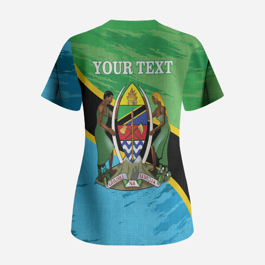 Personalized Tanzania Independence Day Scrub Top Happy 65th Anniversary Grunge Flag
