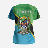 Personalized Tanzania Independence Day Scrub Top Happy 65th Anniversary Grunge Flag