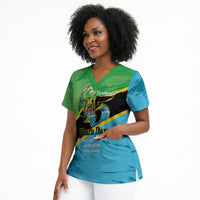 Personalized Tanzania Independence Day Scrub Top Happy 65th Anniversary Grunge Flag