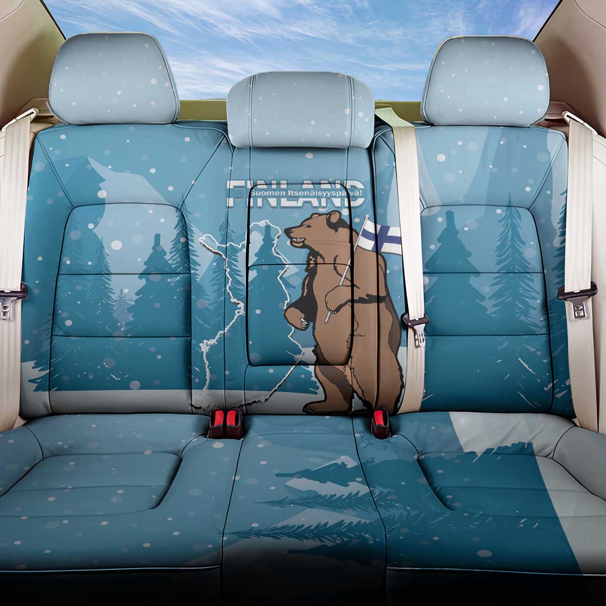 Finland Independence Day Back Car Seat Cover Suomen Itsenaistyminen Mix Brown Bear - Wonder Print Shop