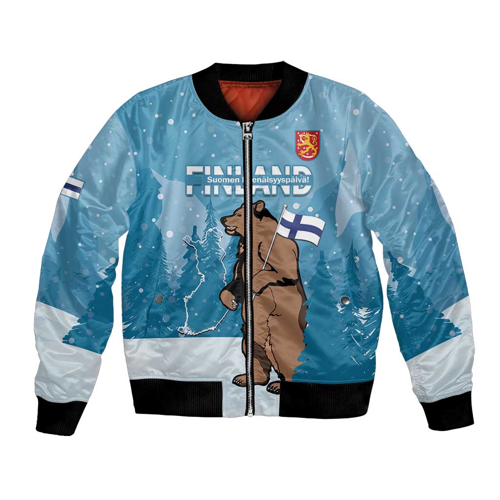 Finland Independence Day Bomber Jacket Suomen Itsenaistyminen Mix Brown Bear - Wonder Print Shop