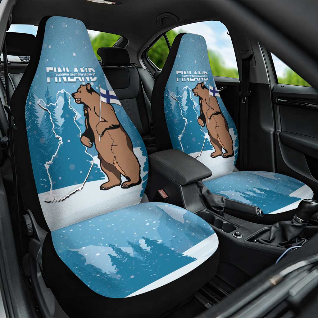 Finland Independence Day Car Seat Cover Suomen Itsenaistyminen Mix Brown Bear - Wonder Print Shop