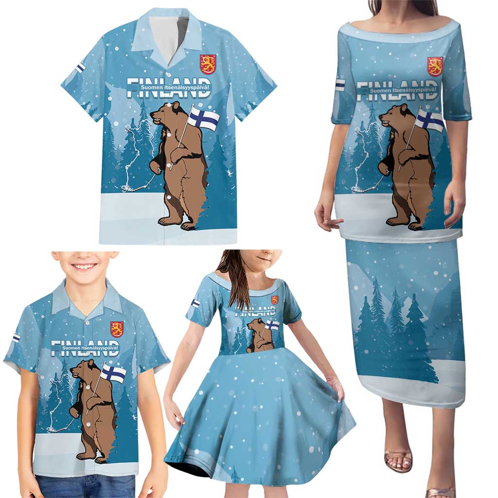 Finland Independence Day Family Matching Puletasi and Hawaiian Shirt Suomen Itsenaistyminen Mix Brown Bear - Wonder Print Shop