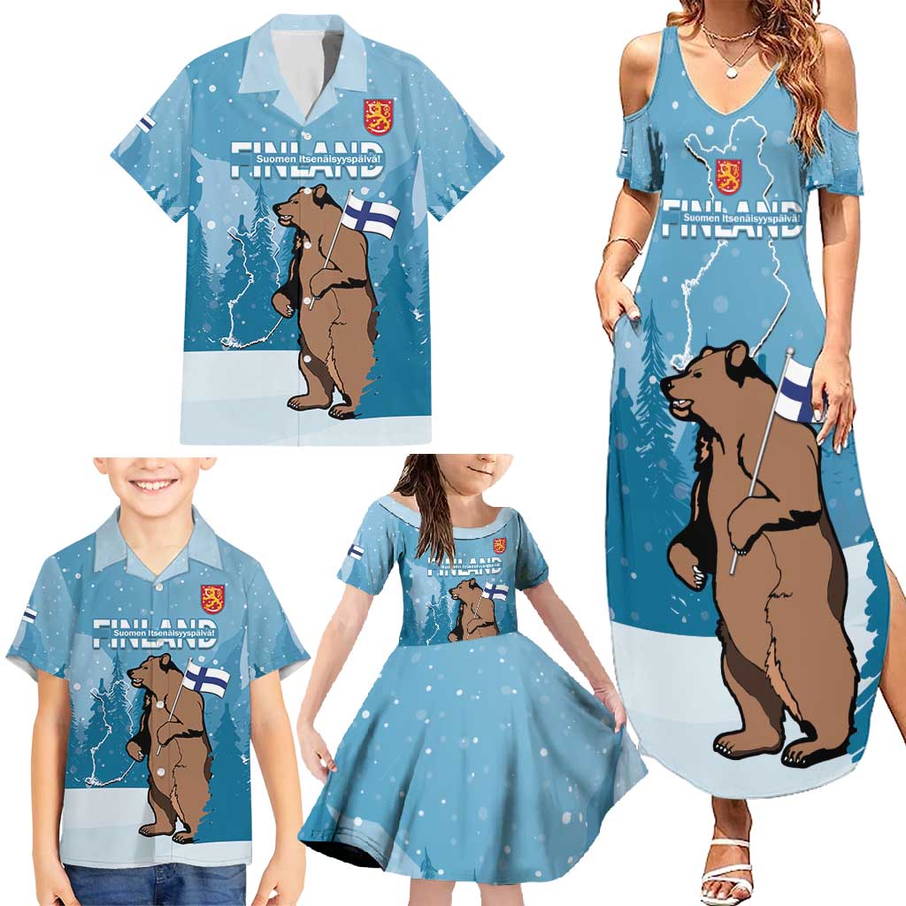 Finland Independence Day Family Matching Summer Maxi Dress and Hawaiian Shirt Suomen Itsenaistyminen Mix Brown Bear - Wonder Print Shop