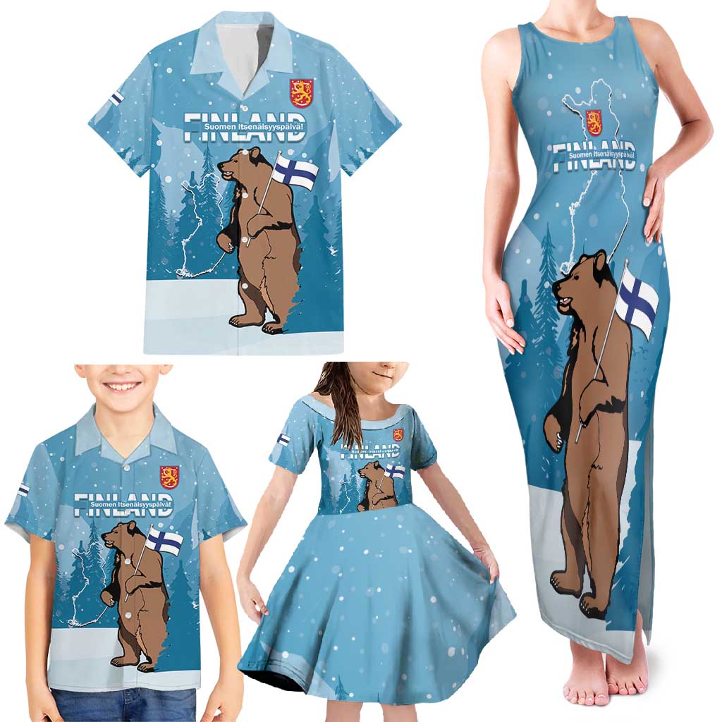 Finland Independence Day Family Matching Tank Maxi Dress and Hawaiian Shirt Suomen Itsenaistyminen Mix Brown Bear - Wonder Print Shop