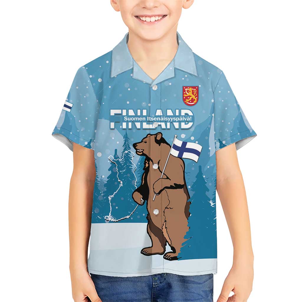 Finland Independence Day Kid Hawaiian Shirt Suomen Itsenaistyminen Mix Brown Bear - Wonder Print Shop