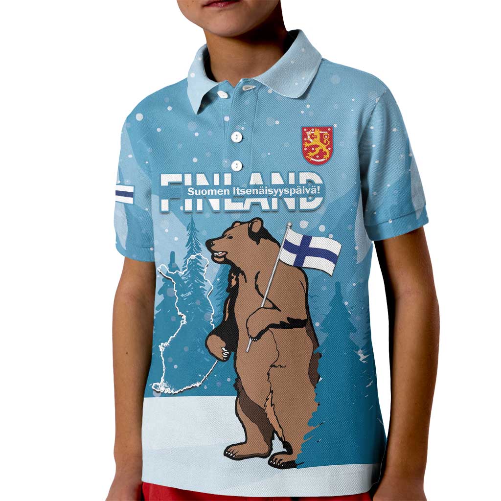 Finland Independence Day Kid Polo Shirt Suomen Itsenaistyminen Mix Brown Bear - Wonder Print Shop