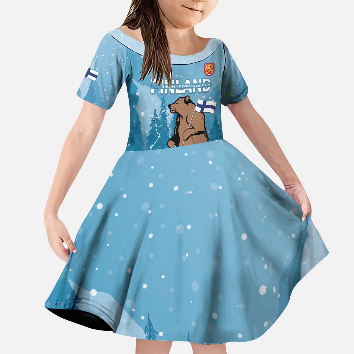 Finland Independence Day Kid Short Sleeve Dress Suomen Itsenaistyminen Mix Brown Bear - Wonder Print Shop