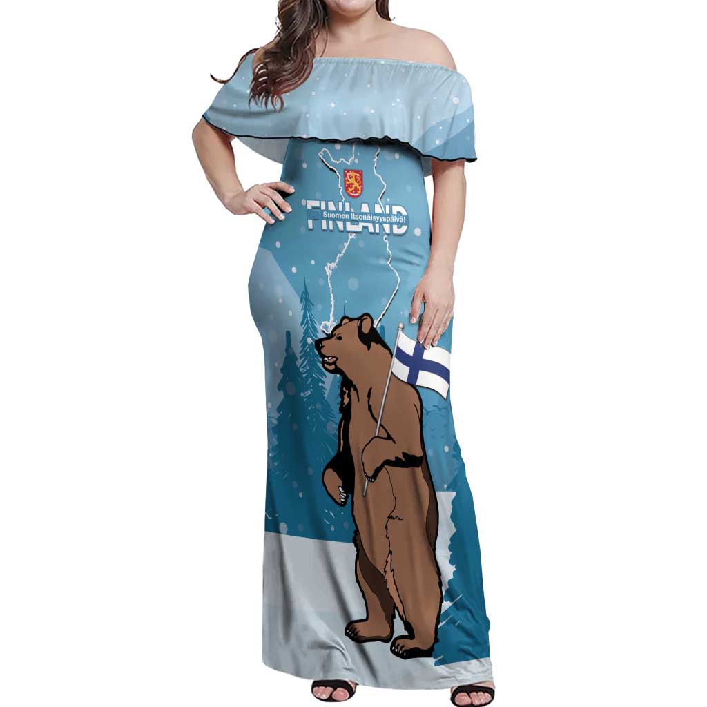 Finland Independence Day Off Shoulder Maxi Dress Suomen Itsenaistyminen Mix Brown Bear - Wonder Print Shop