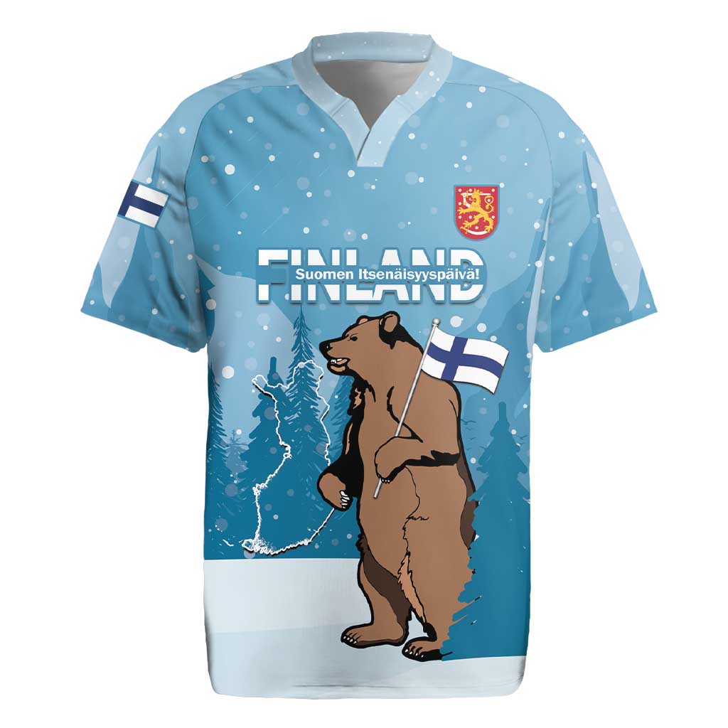 Finland Independence Day Rugby Jersey Suomen Itsenaistyminen Mix Brown Bear - Wonder Print Shop