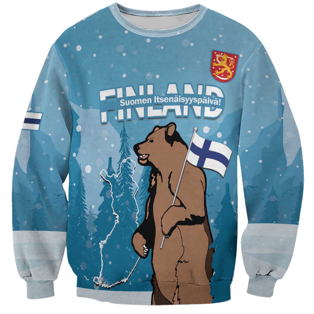 Finland Independence Day Sweatshirt Suomen Itsenaistyminen Mix Brown Bear - Wonder Print Shop