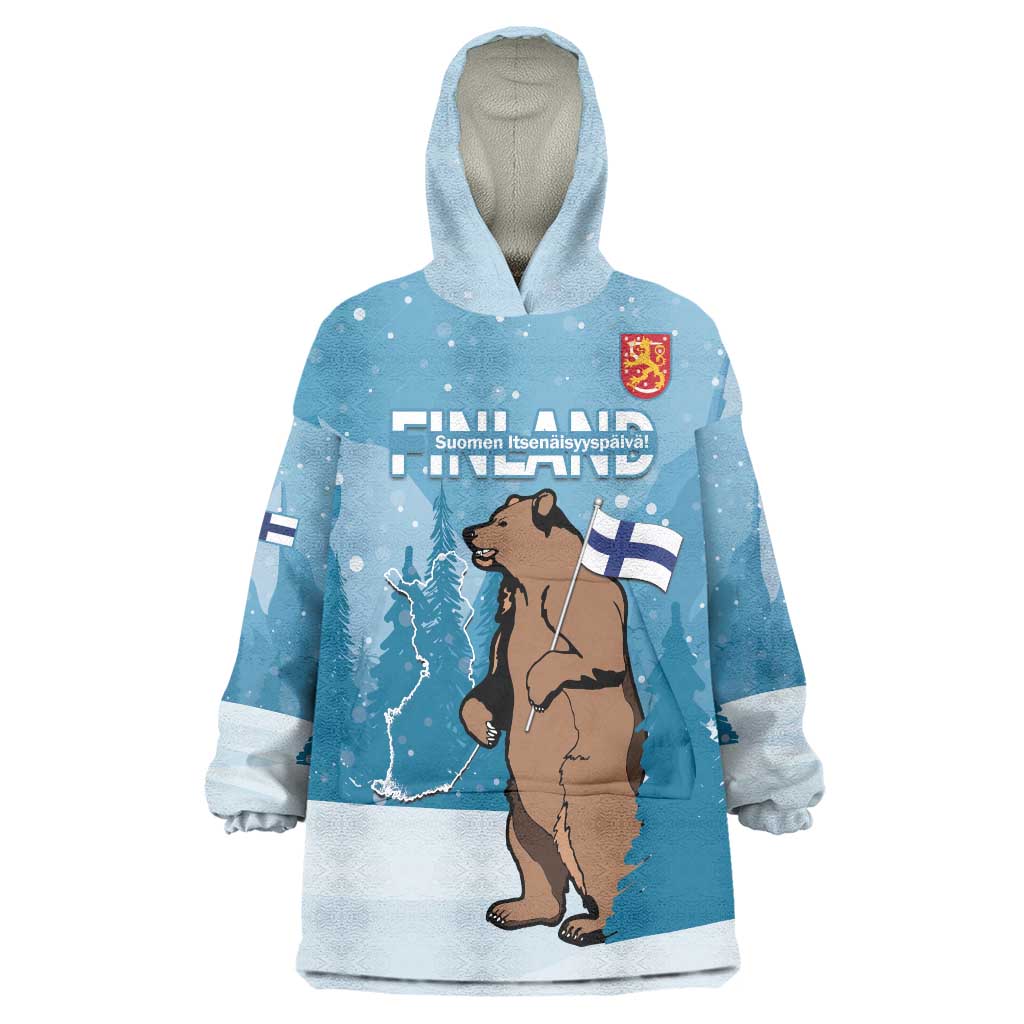 Finland Independence Day Wearable Blanket Hoodie Suomen Itsenaistyminen Mix Brown Bear - Wonder Print Shop