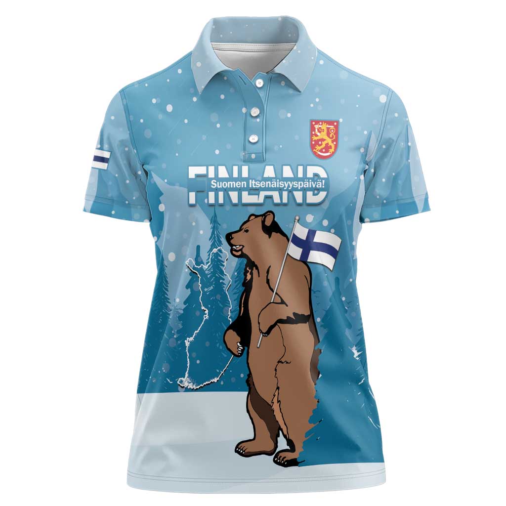 Finland Independence Day Women Polo Shirt Suomen Itsenaistyminen Mix Brown Bear - Wonder Print Shop