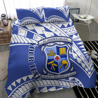 Blue and white bedding set, large central crest logo and 'ST JOSEPH'S COLLEGE' text
