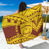 Personalized gold and brown Samoan pattern sarong with shield crest emblem