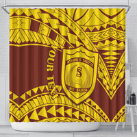Gold and dark brown tribal pattern shower curtain with central shield crest