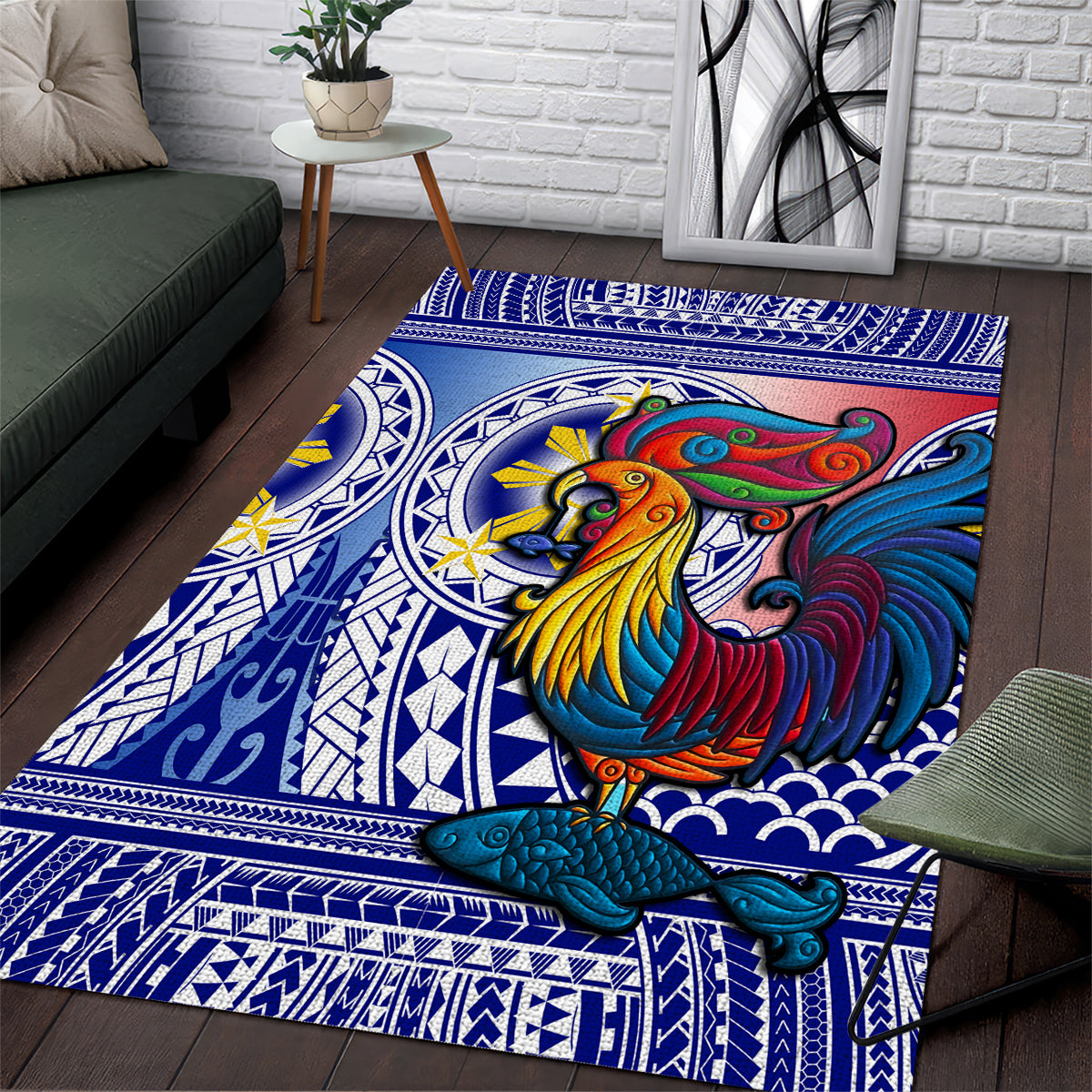 Personalised Philippines Area Rug Filipino Sarimanok With Polynesian Tattoo - Wonder Print Shop