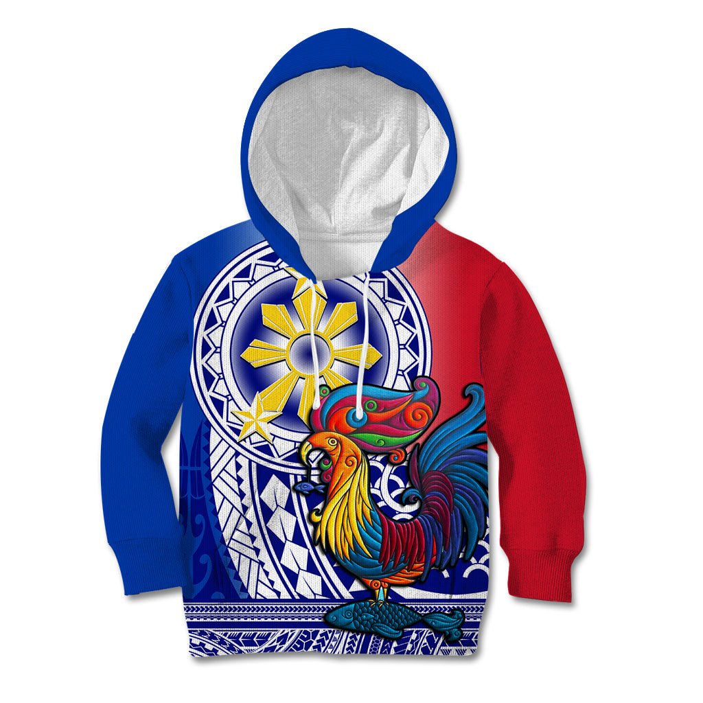 Personalised Philippines Kid Hoodie Filipino Sarimanok With Polynesian Tattoo - Wonder Print Shop