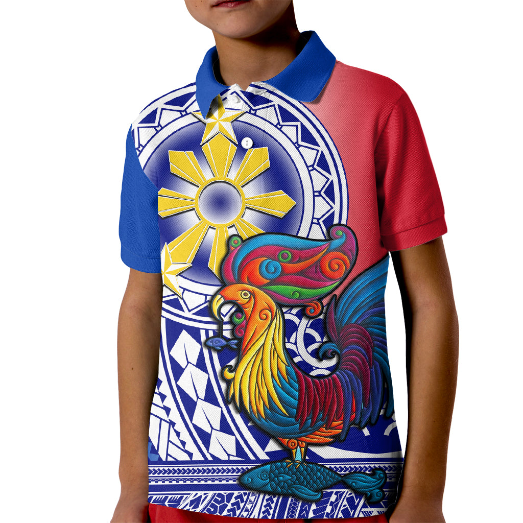 Personalised Philippines Kid Polo Shirt Filipino Sarimanok With Polynesian Tattoo - Wonder Print Shop