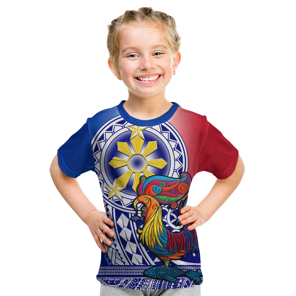 Personalised Philippines Kid T Shirt Filipino Sarimanok With Polynesian Tattoo - Wonder Print Shop