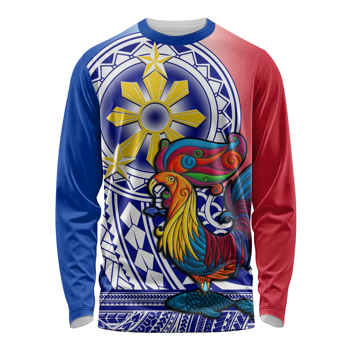 Personalised Philippines Long Sleeve Shirt Filipino Sarimanok With Polynesian Tattoo - Wonder Print Shop