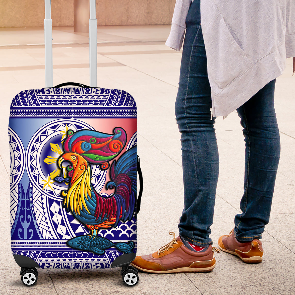 Personalised Philippines Luggage Cover Filipino Sarimanok With Polynesian Tattoo - Wonder Print Shop