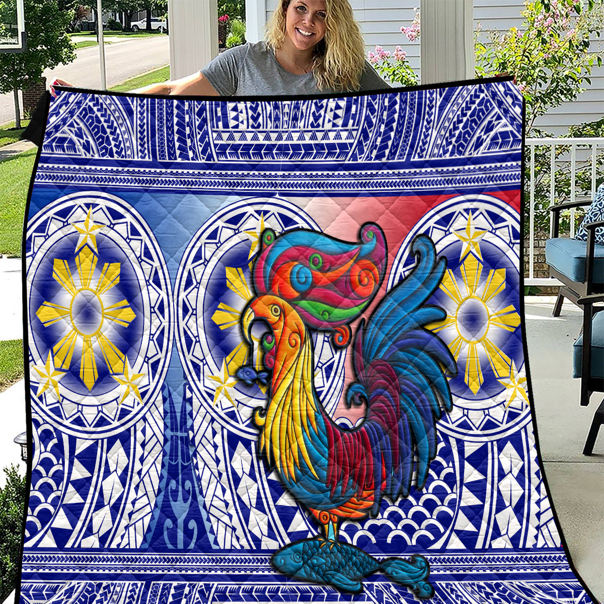 personalised-philippines-quilt-filipino-sarimanok-with-polynesian-tattoo