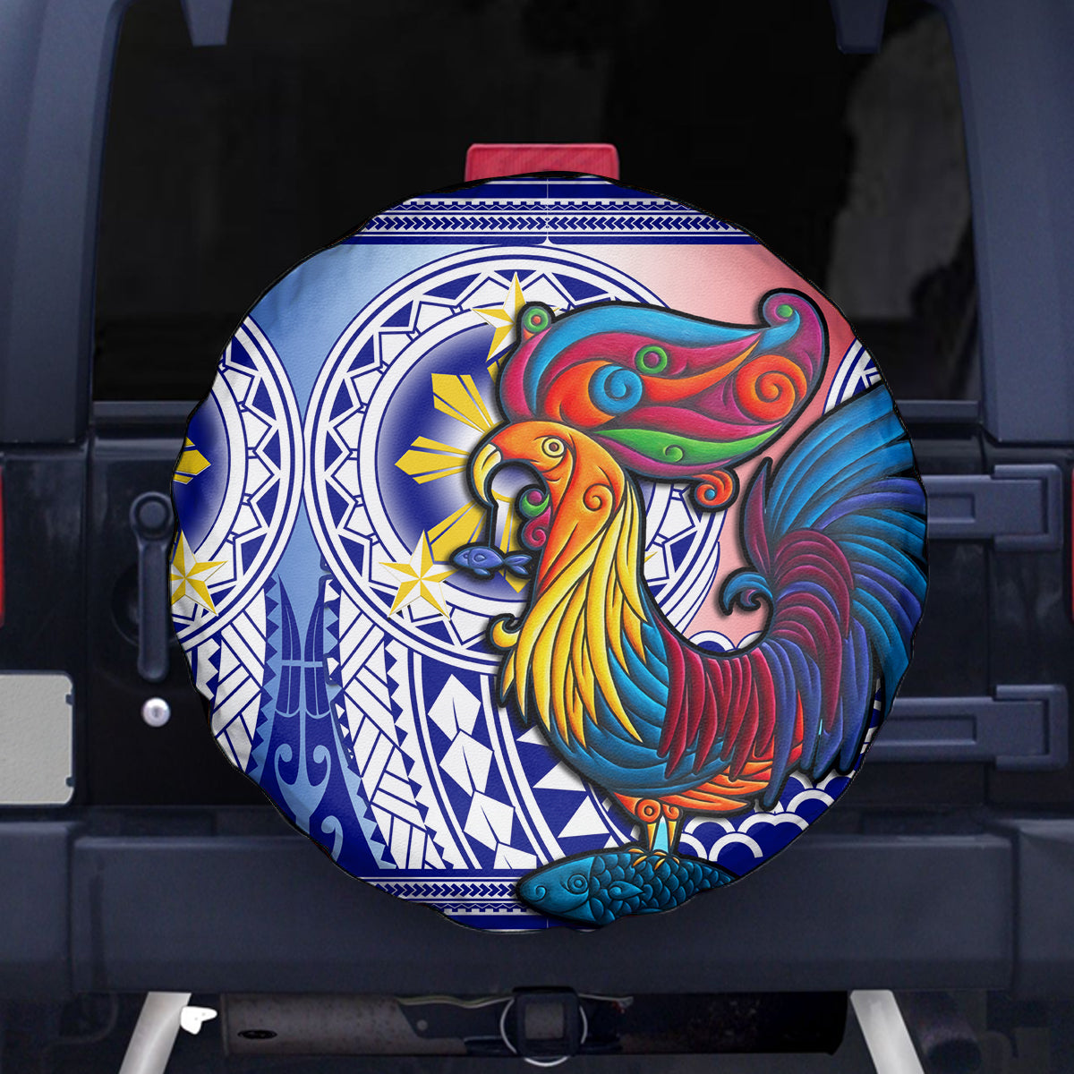 Personalised Philippines Spare Tire Cover Filipino Sarimanok With Polynesian Tattoo - Wonder Print Shop