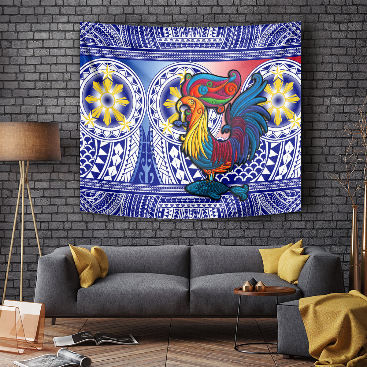 personalised-philippines-tapestry-filipino-sarimanok-with-polynesian-tattoo