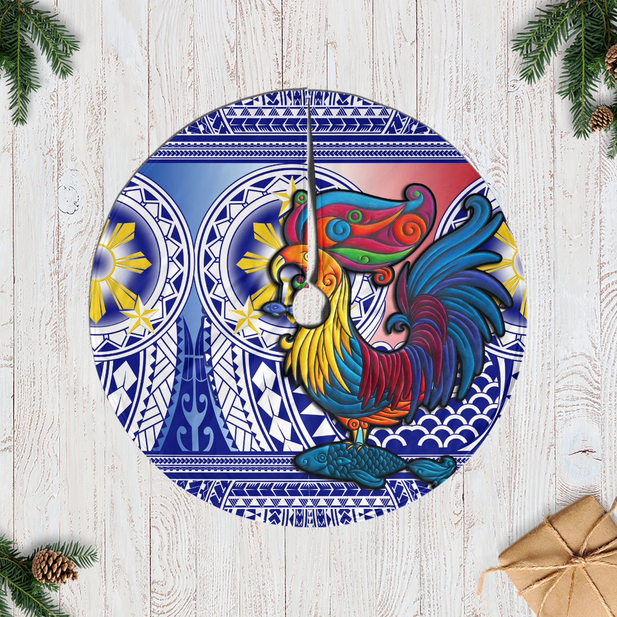 Personalised Philippines Tree Skirt Filipino Sarimanok With Polynesian Tattoo - Wonder Print Shop