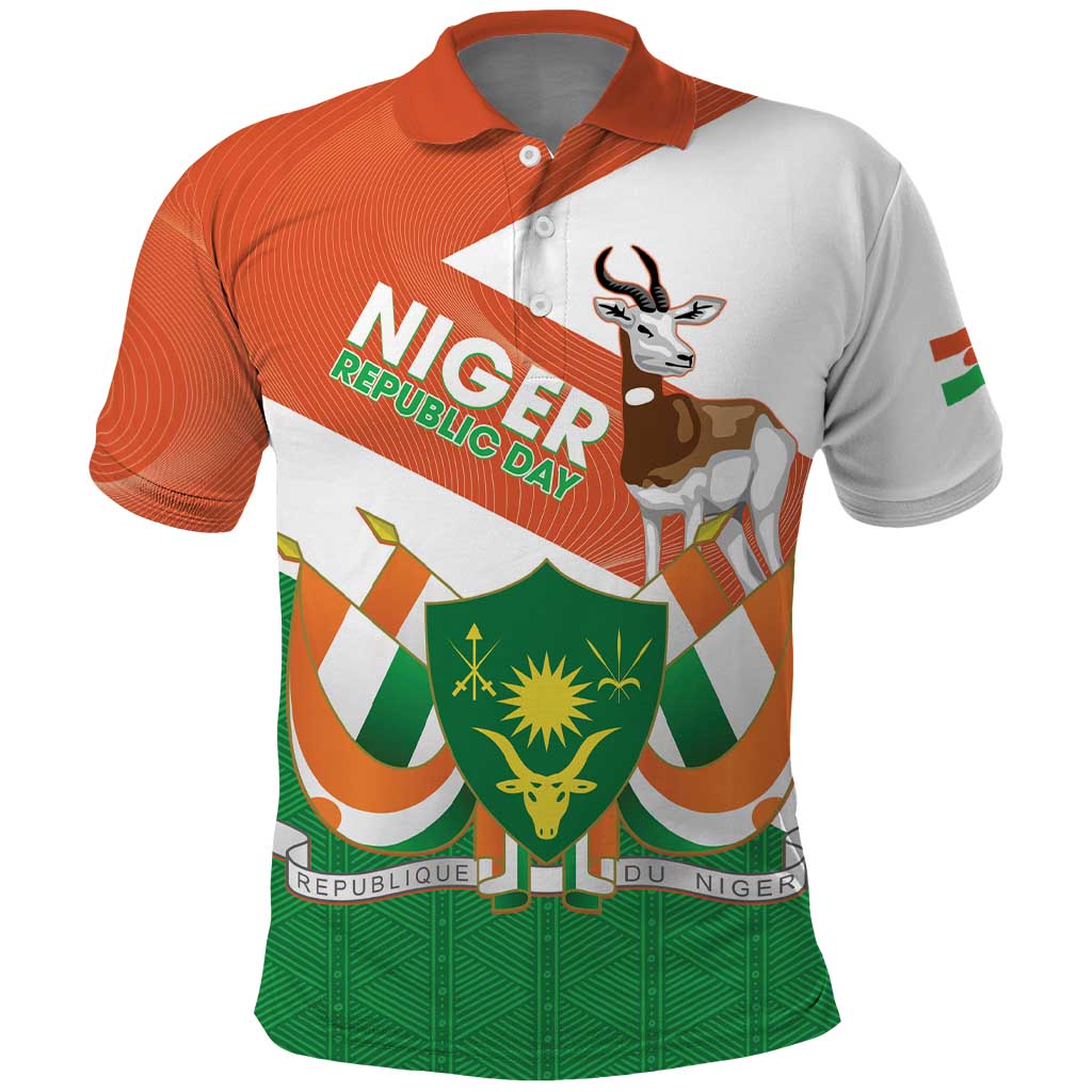 Niger Republic Day Polo Shirt Coat Of Arms With Dama Gazelle