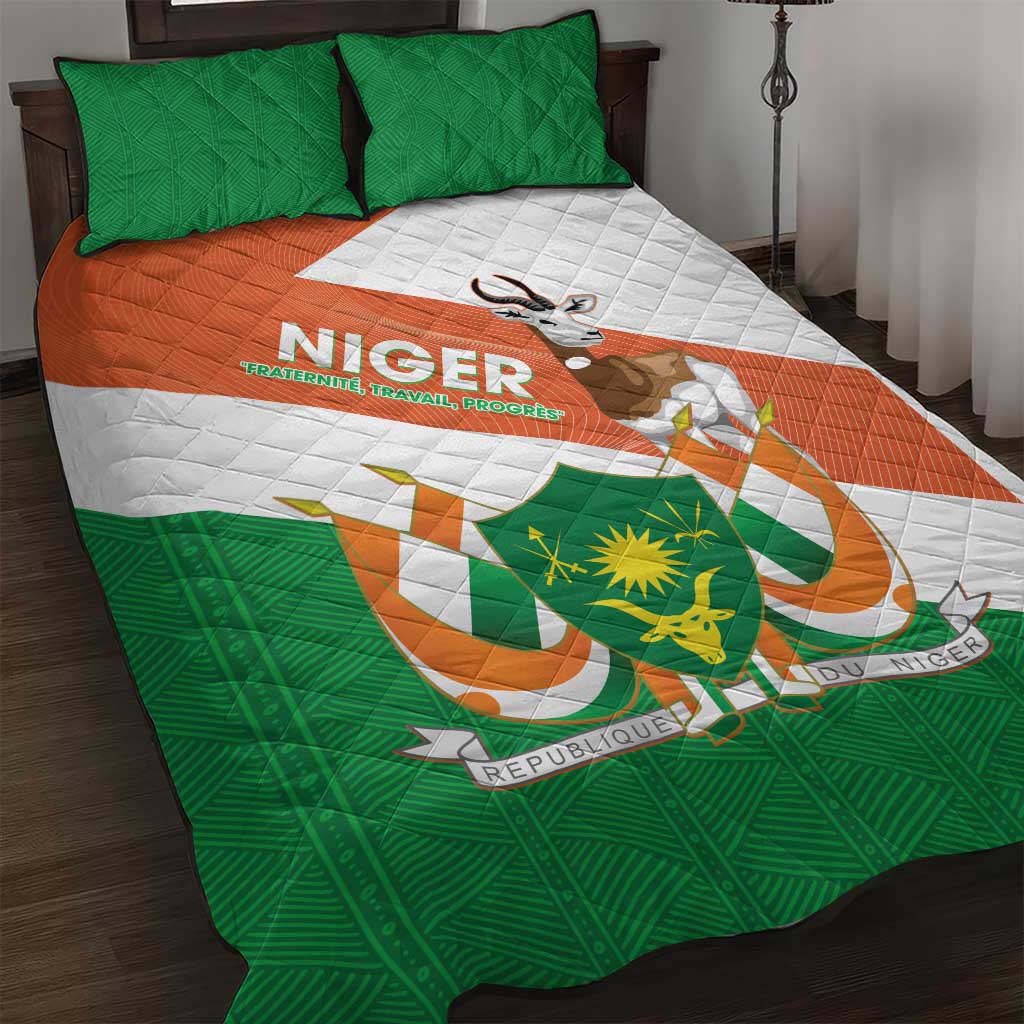 Niger Republic Day Quilt Bed Set Coat Of Arms With Dama Gazelle - Wonder Print Shop