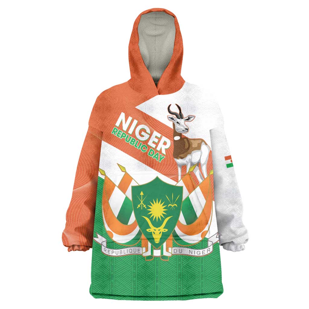 Niger Republic Day Wearable Blanket Hoodie Coat Of Arms With Dama Gazelle