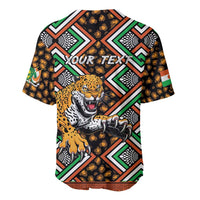 Baseball jersey with leopard head graphic, geometric African print and 'Your Text' on back