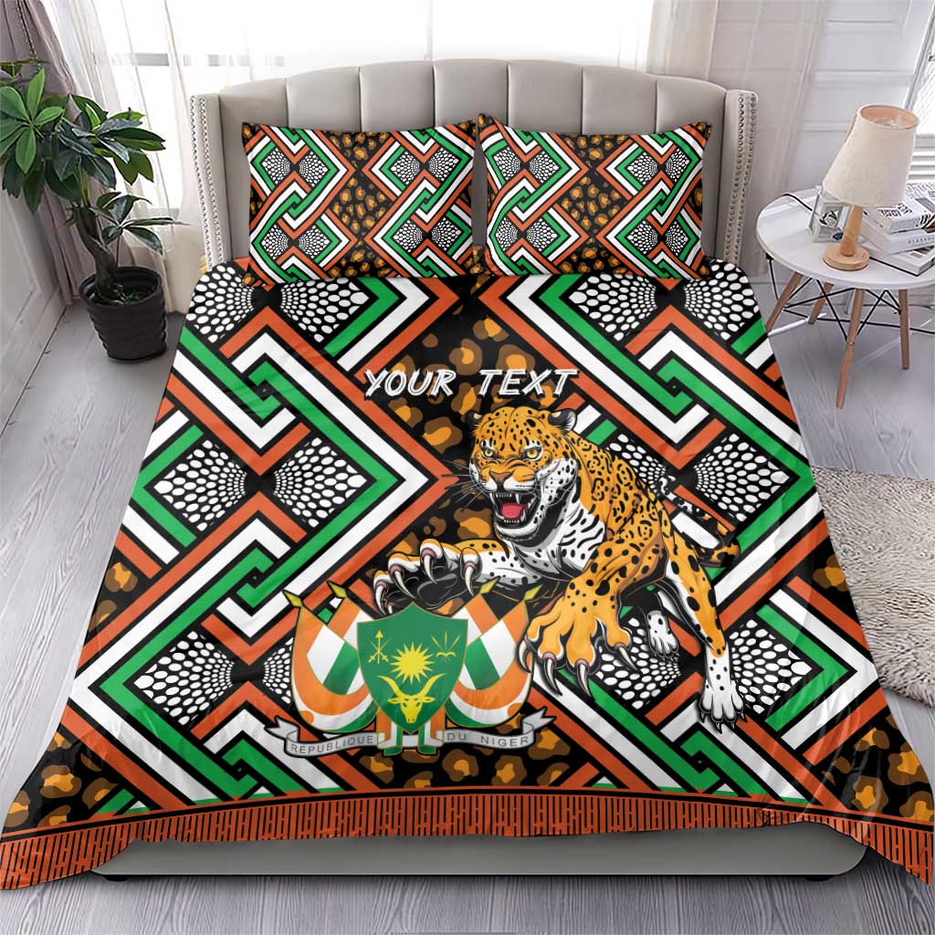 Personalized bedding set: Ankara geometric duvet with leopard print and two matching pillows