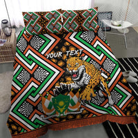 Personalized bedding set with Ankara chevron pattern and central leopard design on duvet