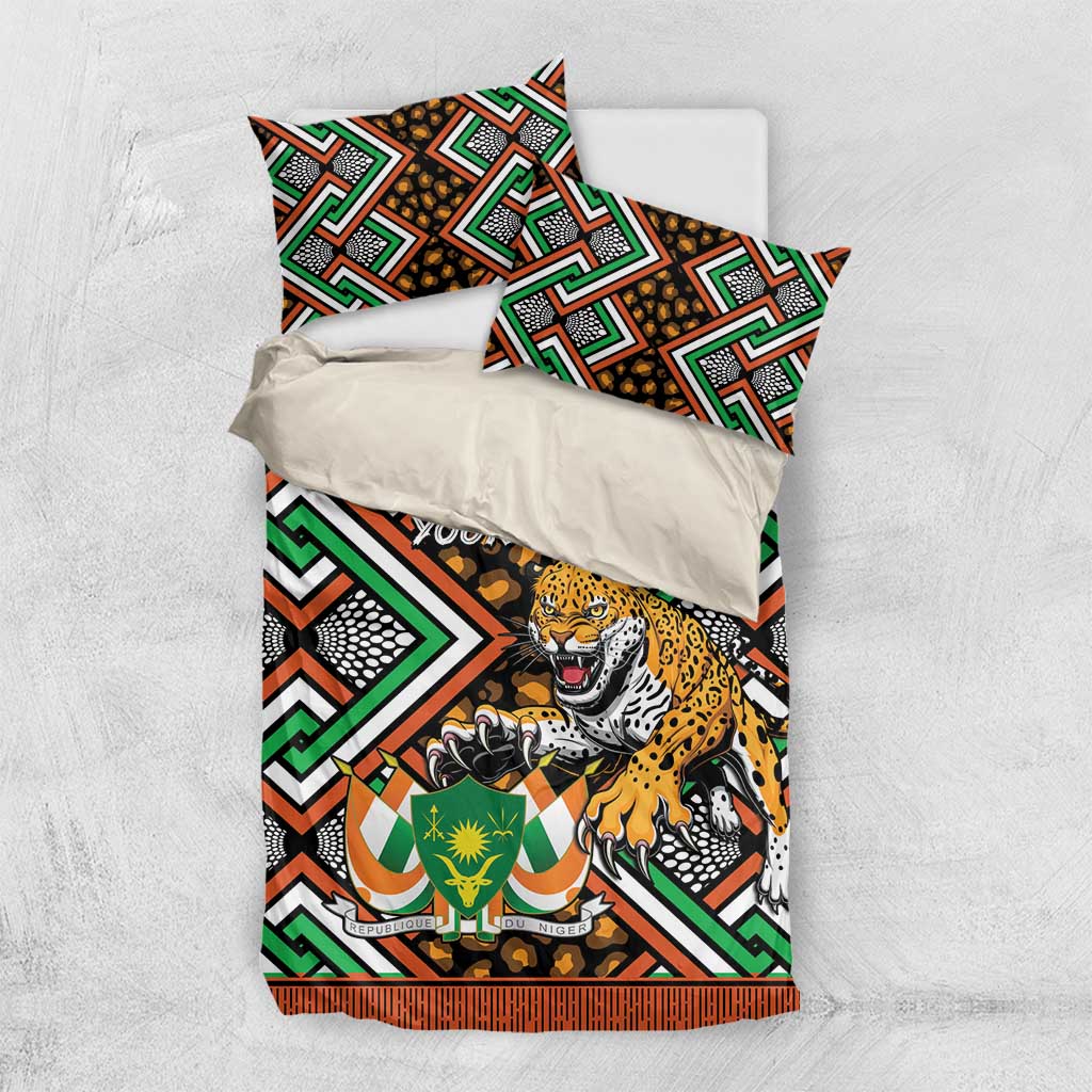 Personalized bedding set with leopard Ankara duvet and two matching pillow covers