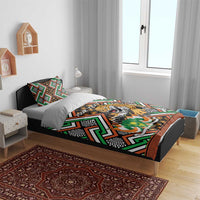 Personalized bedding set with leopard Ankara duvet in a bedroom setting