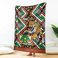 Personalized leopard and geometric Niger-themed throw blanket with centered "YOUR TEXT"
