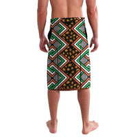 African patterned wrap skirt with bold diamond and chevron geometric print, orange and green