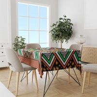 Rectangular African print tablecloth with leopard motif and green-orange-black geometric pattern