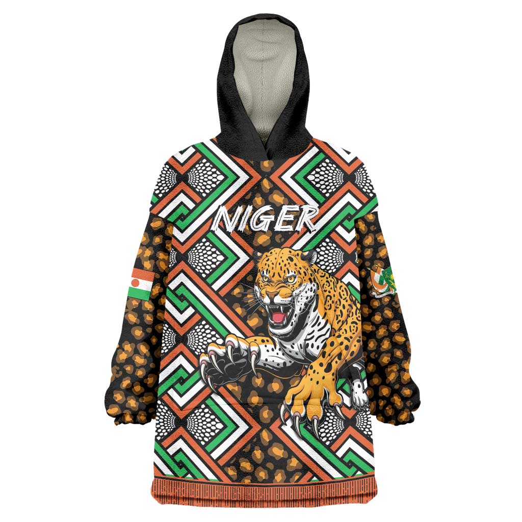 Personalized Niger Wearable Blanket Hoodie Leopard Ankara African Pattern