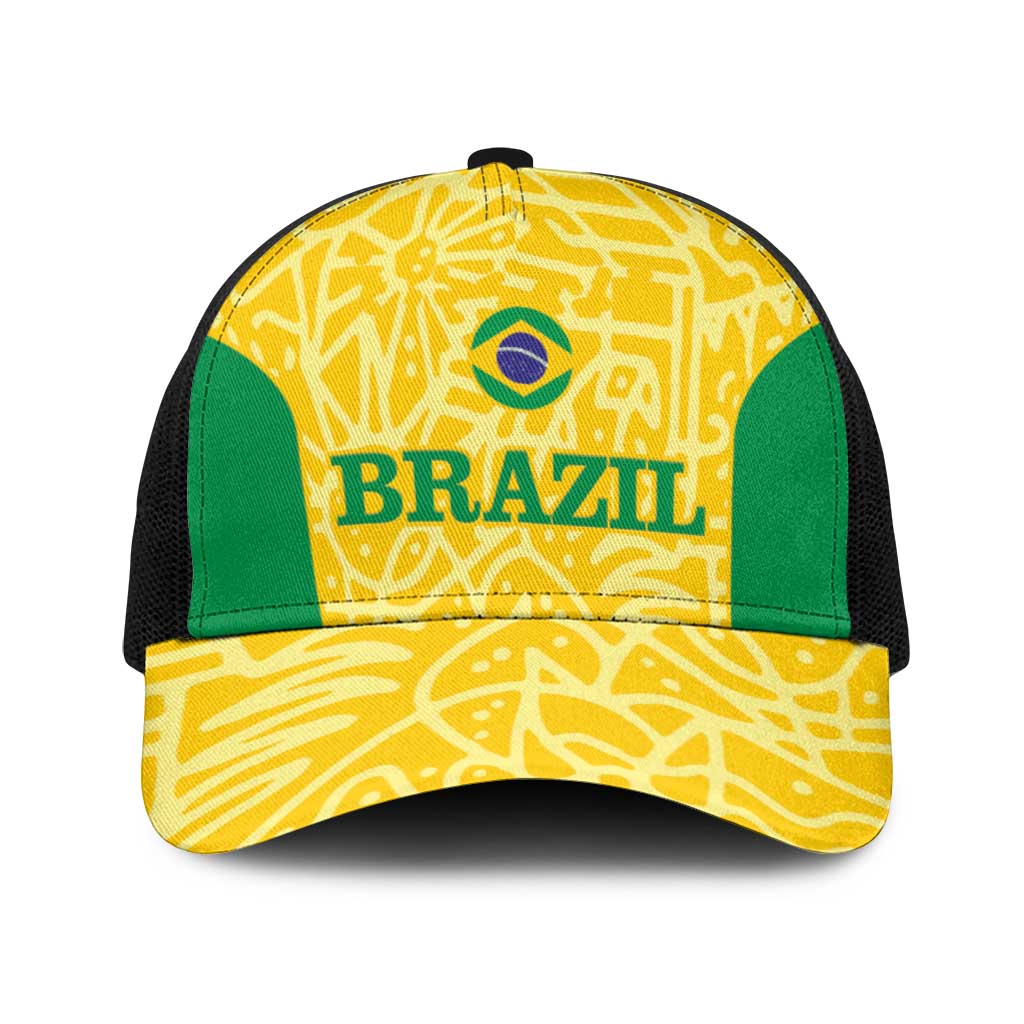 Brazil Football Baseball Net Cap Vamos Selecao - Yellow