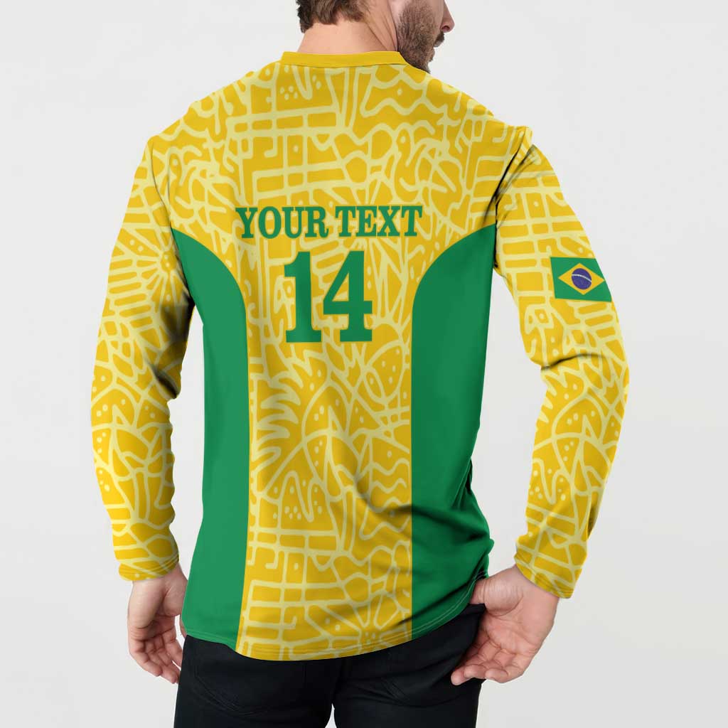 Yellow and green football button sweatshirt, back shows YOUR TEXT 14 with green side panel