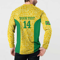 Yellow and green football button sweatshirt, back shows YOUR TEXT 14 with green side panel