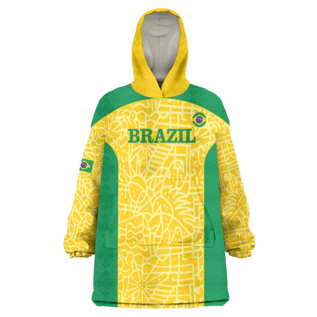 Custom Brazil Football Wearable Blanket Hoodie Vamos Selecao - Yellow