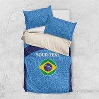 Blue Brazil flag bedding set with two pillowcases and custom text