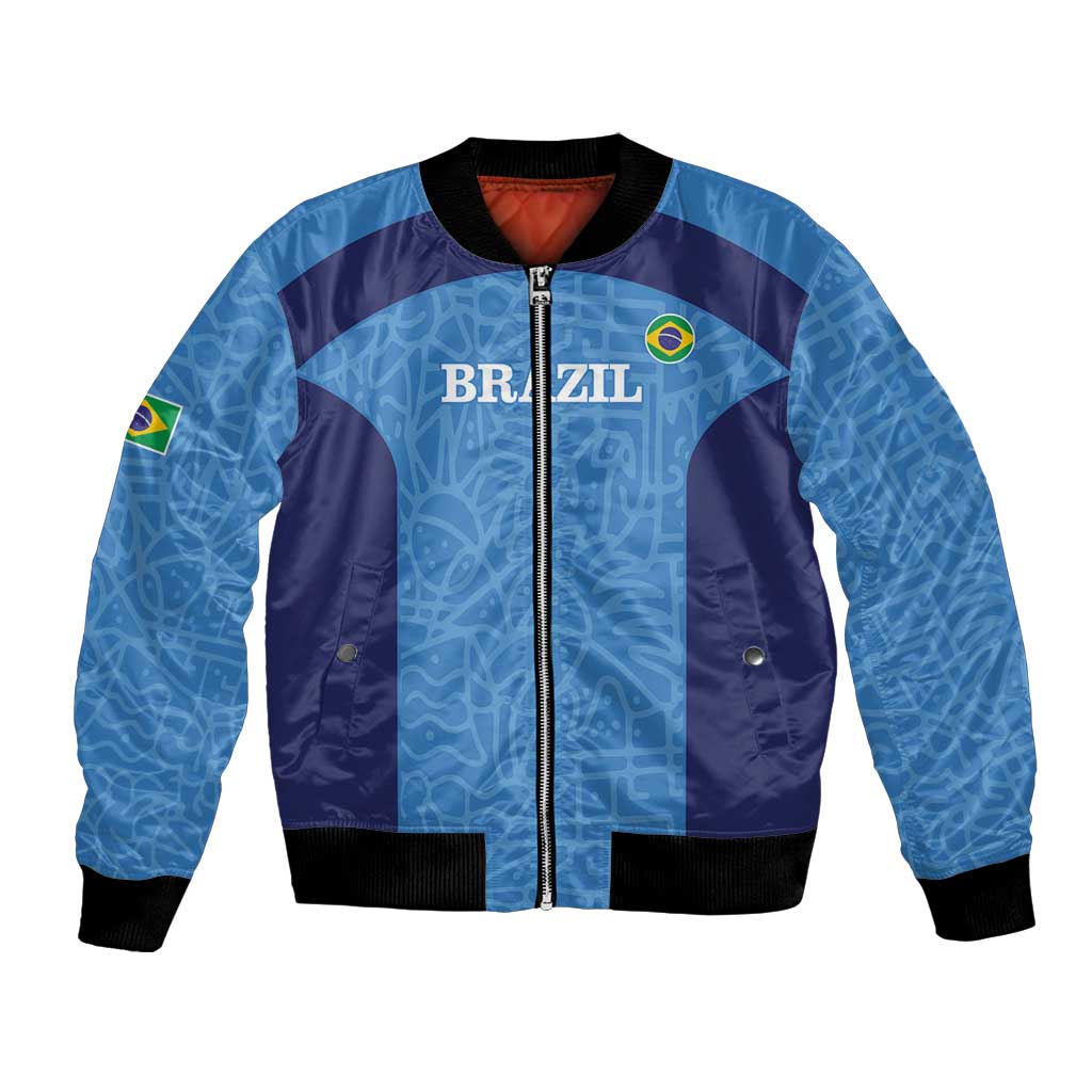 Blue Brazil football bomber jacket, full-zip with ribbed cuffs and crest patch